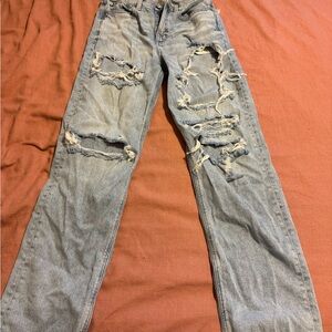 American Eagle Outfitters womens Light Blue Ripped Straight Jeans